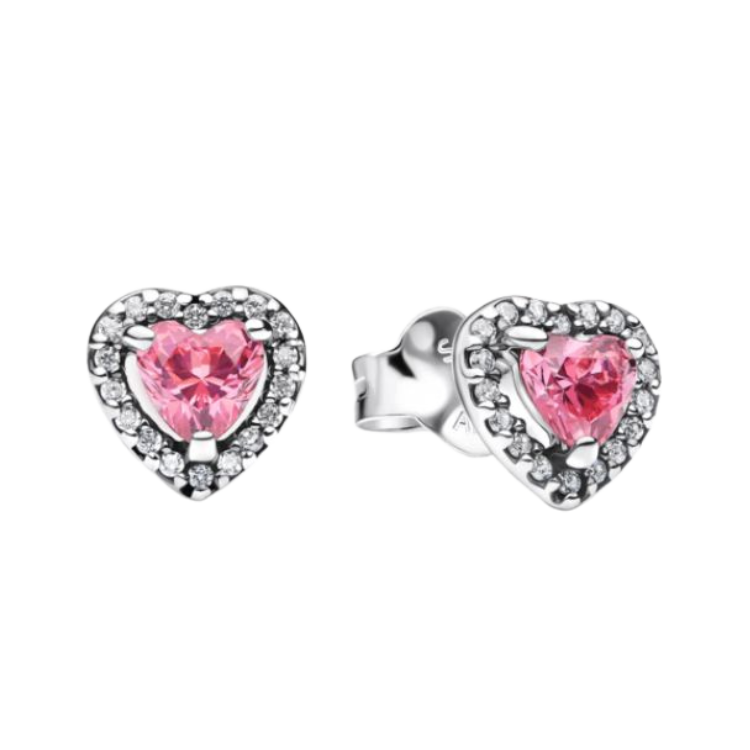 ARETES CORAZÓN ROSA BRILLANTE